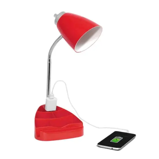 LimeLights 18.5" Gooseneck Desk Lamp with Tablet Stand and Charging Outlet Red {5}