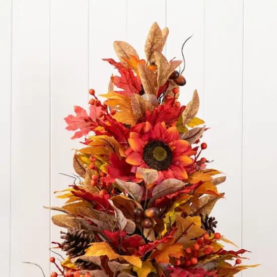 Glitzhome&reg; 36" Fall Sunflower, Pinecone and Berry Porch Tree {4}