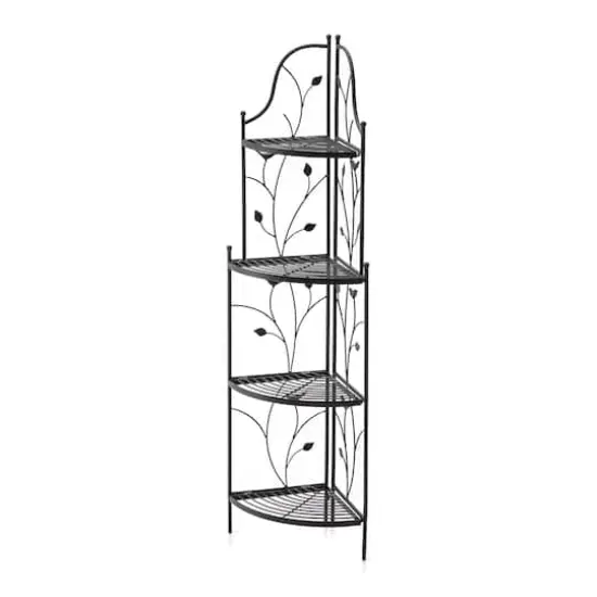 Glitzhome&reg; 4ft. Metal 4-Tiered Corner Shelf Stand Black {1}