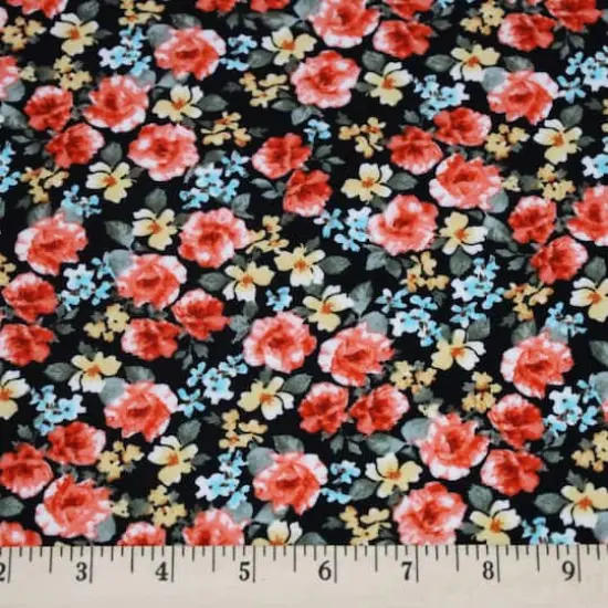 Fabric Merchants Flowers on Black Double Brushed Stretch Fabric {3}
