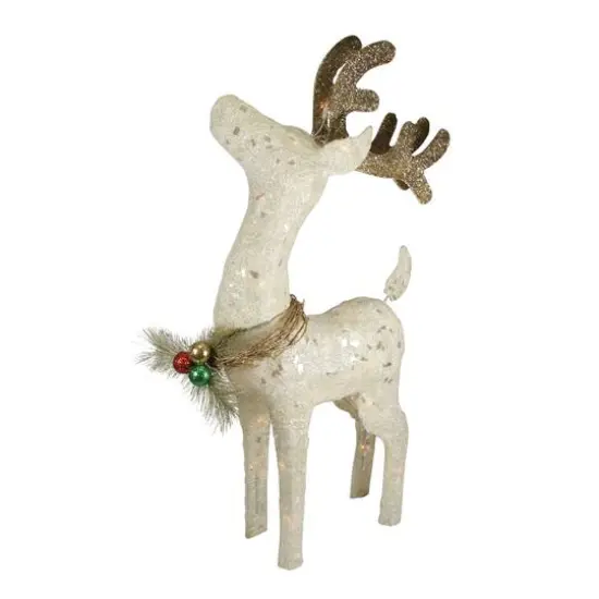 37" Pre-lit Sisal Standing Reindeer Yard Decoration {3}