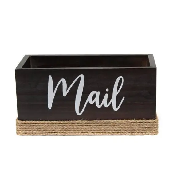 Elegant Designs Mail Script Mail Holder with Handles White/Dark Wood {1}
