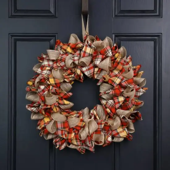 Glitzhome&reg; 18.5" Fall Plaid Fabric Wreath {8}