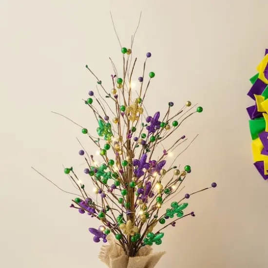 Glitzhome&reg; 21" Lighted Mardi Gras Fleur-de-Lis & Berry Table Tree {5}