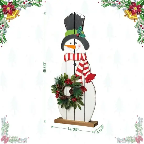 Glitzhome® 36" Christmas Snowman with Floral Wreath Porch Décor {9}