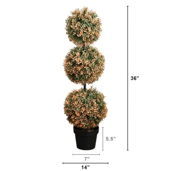 3ft. UV Resistant Autumn Triple Ball Boxwood Artificial Fall Topiary Tree with 30 Warm White LED Lights (Indoor/Outdoor) {3}