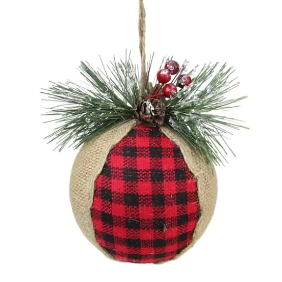 5.5" Red & Black Plaid with Burlap Christmas Ornament {1}