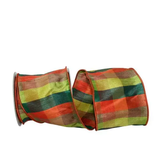 JAM Paper 4" x 10yd. Dupioni Wired Edge Raymond Plaid Ribbon {1}
