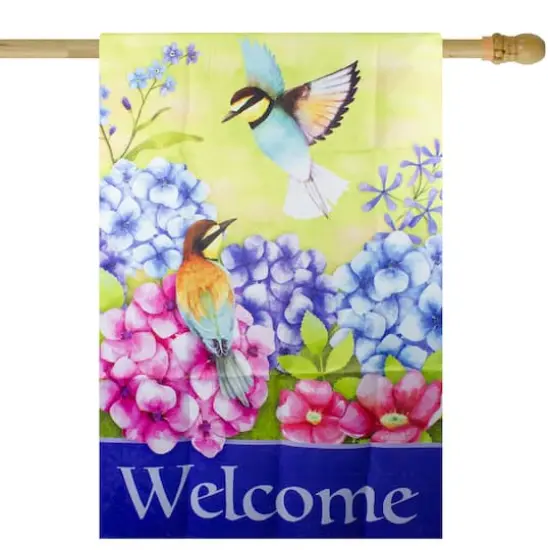 40" Welcome Floral Hummingbird Outdoor House Flag {1}