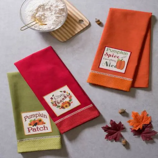DII&reg; Assorted Country Pumpkin Embroidered Dishtowel Set {8}