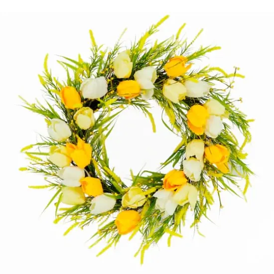 24'' Green and Yellow Tulip Floral Spring Wreath {1}