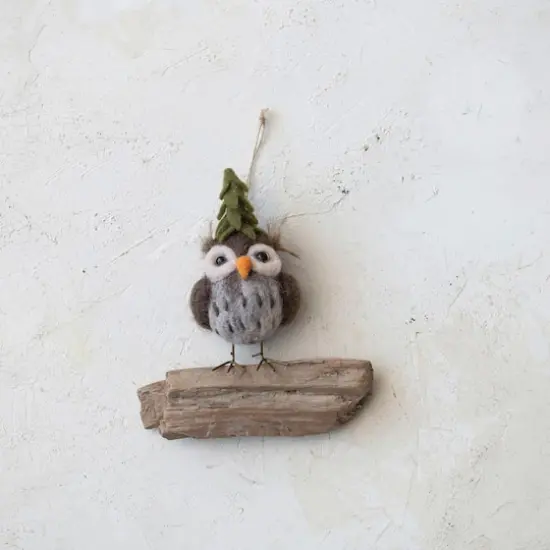 Hello Honey&reg; 5.5" Handmade Wool Felt Owl Ornament with Tree Hat {4}