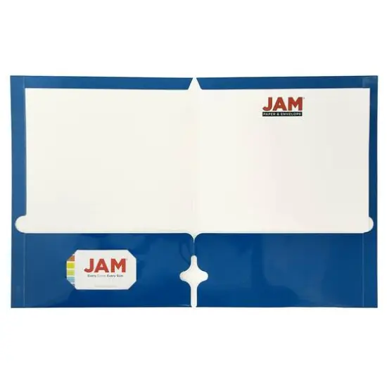 JAM Paper Laminated 2-Pocket Glossy 3-Hole Punch School Folders, 6ct. Blue {3}