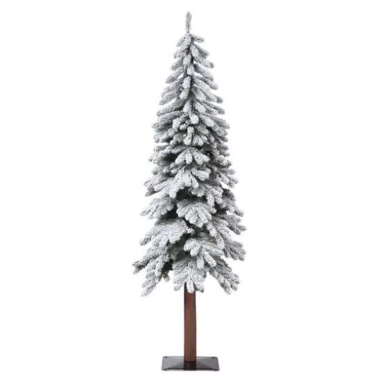 5ft. Pre-Lit Lightly Flocked Alpine Artificial Christmas Tree with Natural Wood Pole, Soft White LED Lights {3}