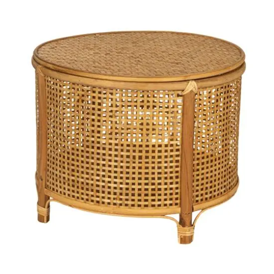 Hello Honey&reg; Round Bamboo & Rattan Accent Table Natural {1}