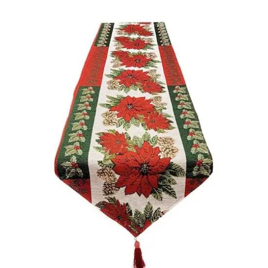 Wizardi 13.75" x 67" Poinsettia Christmas Table Runner {1}
