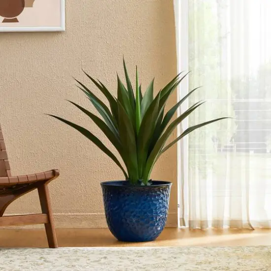 Glitzhome® 11.75" Honeycomb Textured Cobalt Blue Faux Ceramic Plastic Planters, 3ct. {6}