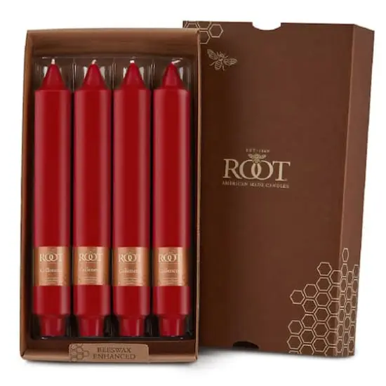 Root Candles 9" Unscented Smooth Collenette Taper Candles, 4ct. Red {1}