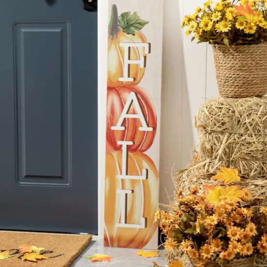 Glitzhome&reg; 3.5ft. Hello Fall Wooden Porch Sign {13}