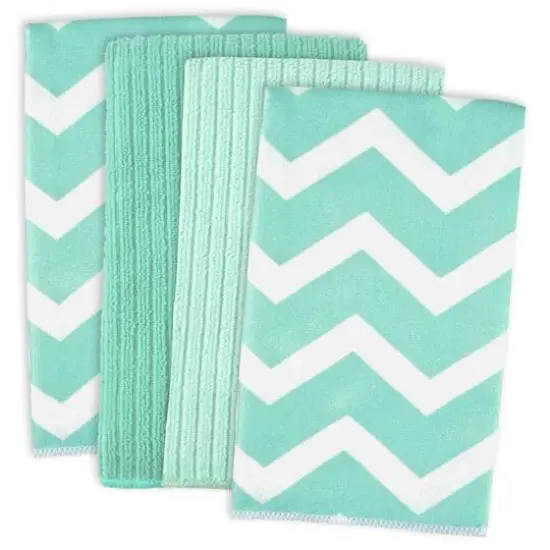 Aqua Chevron Microfiber Dishtowel, 4ct. {1}