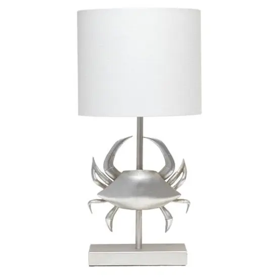 Simple Designs™ 18" Brushed Nickel Pinching Crab Table Lamp with White Shade {1}