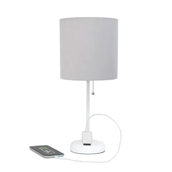 Creekwood Home Oslo 19.5" Power Outlet Table Lamp White Base/Gray Shade {7}