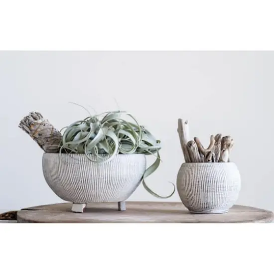 Hello Honey® 8.25" Small Distressed Cream Footed Terracotta Planter {3}