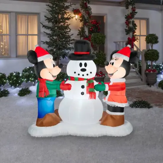 5ft. Airblown&reg; Inflatable Christmas Mickey & Minnie Decorating Snowman Scene {3}