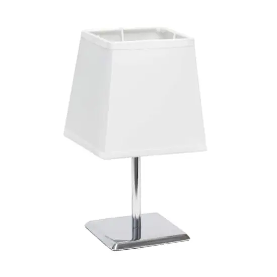 Simple Designs&trade; 9.5" Mini Chrome Table Lamp with Squared Empire Shade White {1}