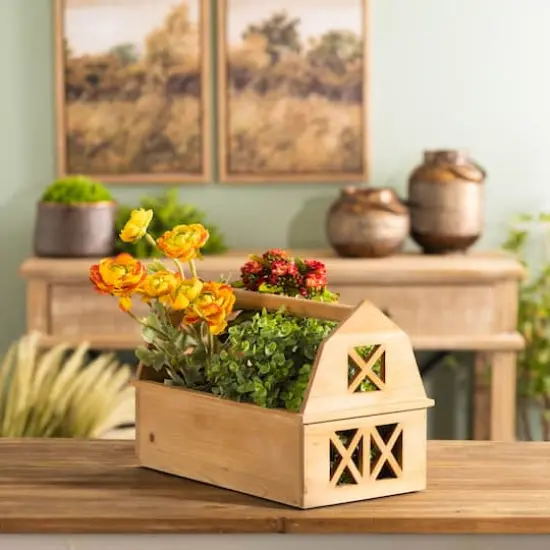 15.25" Natural Wood Barn Caddy Tray {3}