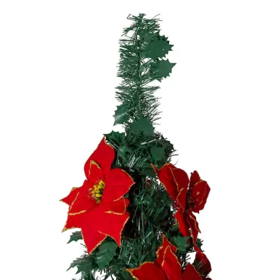 6ft. Pre-Lit Pre-Decorated Poinsettia Pop-Up Artificial Christmas Tree {4}