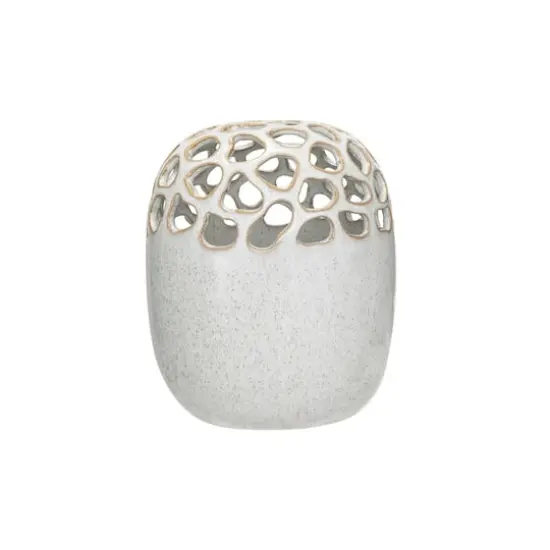 Hello Honey® 7.5" Cream Stoneware Flower Frog Vase with Reactive Glaze {3}