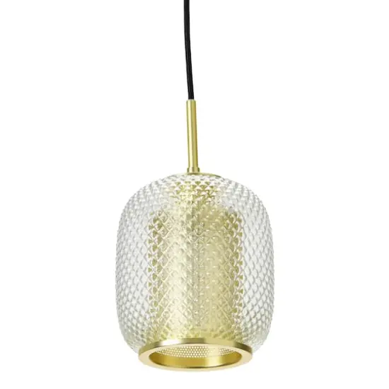 Hello Honey&reg; Clear & Gold Embossed Glass Shade Pendant Lamp with Brass Accents {1}