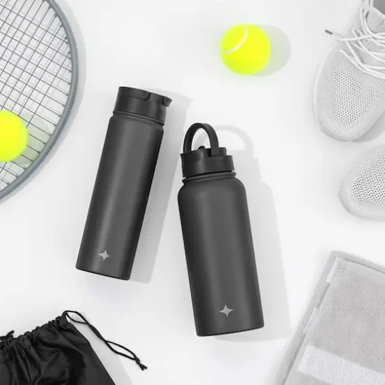 JoyJolt® 22oz. Triple Insulated Water Bottle with Flip Lid & Sport Straw Lid Black {4}