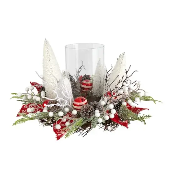 15" Christmas Lighted Forest Candle Holder Arrangement {1}