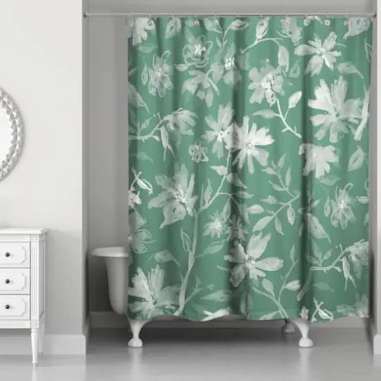 Floral Pattern Shower Curtain Green {3}