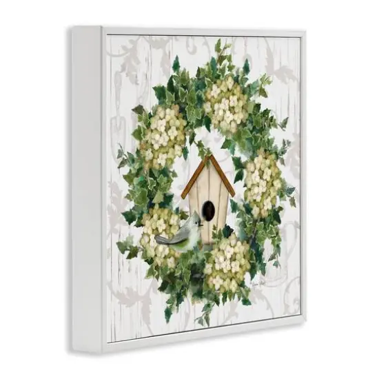 Stupell Industries Spring Birdhouse Wreath Framed Giclee Art White {4}