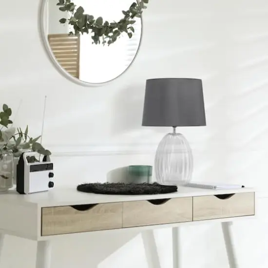 Lalia Home 18" Clear Fluted Glass Bedside Table Lamp with Gray Shade {5}