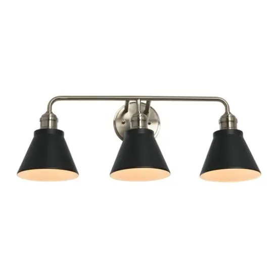 Hello Honey&reg; Robert Stevenson Lighting Josie Metal 3-Light Vanity with Shades Matte Black/Brushed Nickel {3}