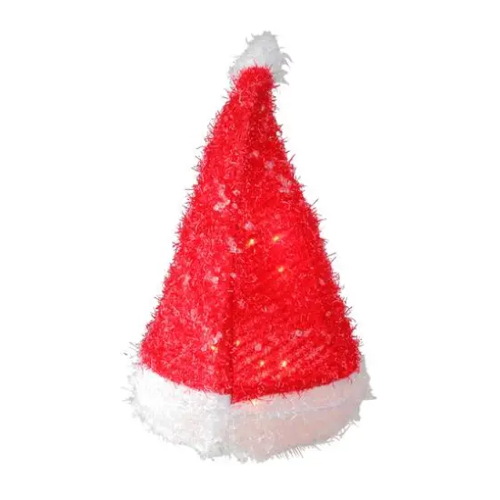 12.75" Lighted Iced Tinsel Santa Hat Christmas Tree Topper, Clear Lights {4}