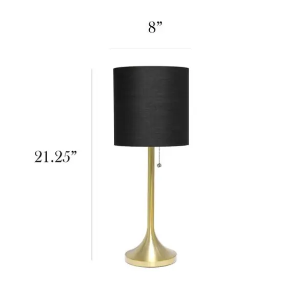 Simple Designs 21.5" Tapered Gold Table Lamp with Fabric Drum Shade Black {4}