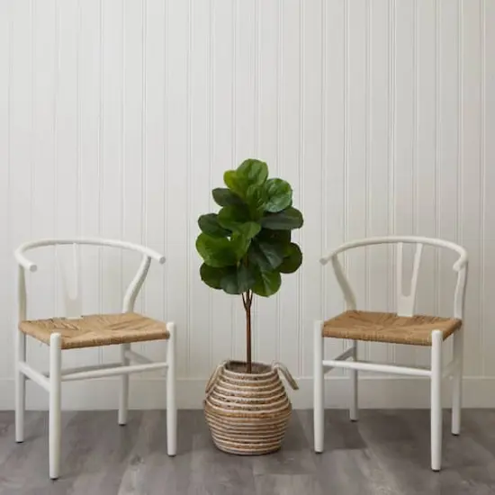 3.5ft. Artificial Fiddle Leaf Fig Tree with Handmade Cotton & Jute Basket with Tassels {4}