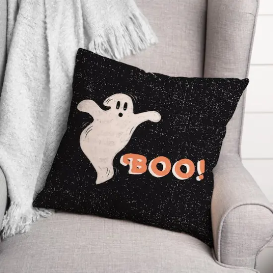 Retro Ghost Boo Spun Poly Throw Pillow {3}
