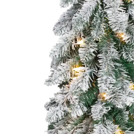 4ft. Pre-Lit Flocked Alpine Pencil Artificial Christmas Tree, Clear Lights {7}