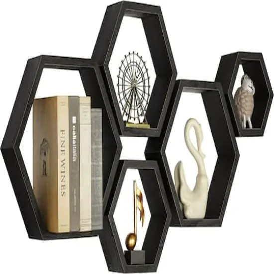 NEX&trade; Hexagon Floating Honeycomb Shelves Set Black {1}