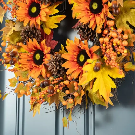 Glitzhome&reg; 24" Fall Sunflower, Maple Leaf &Berry Wreath {4}