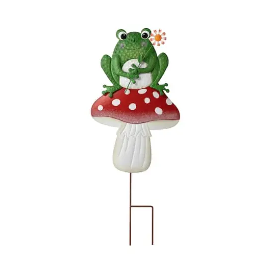 Glitzhome&reg; 30" Metal Stacked Mushroom & Frog Yard Stake {1}