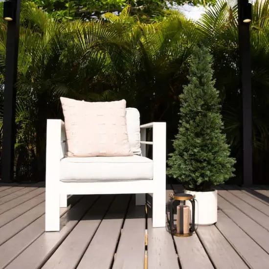 4ft. UV-Resistant Cedar Tree in White Planter {4}