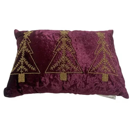 12" x 18" Cranberry Christmas Trees Velvet Lumbar Pillow by Ashland&reg; {4}