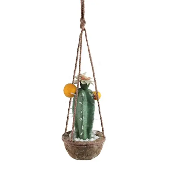 8" Green and Orange Hanging Potted Cactus {1}